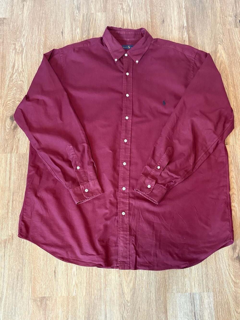 Ralph Lauren Mens Burgundy Long Sleeve Button Down Oxford Shirt